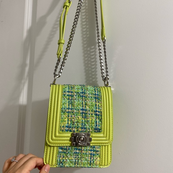 Nub tweed green  faux leather shoulder & cross body bag - Picture 2 of 8